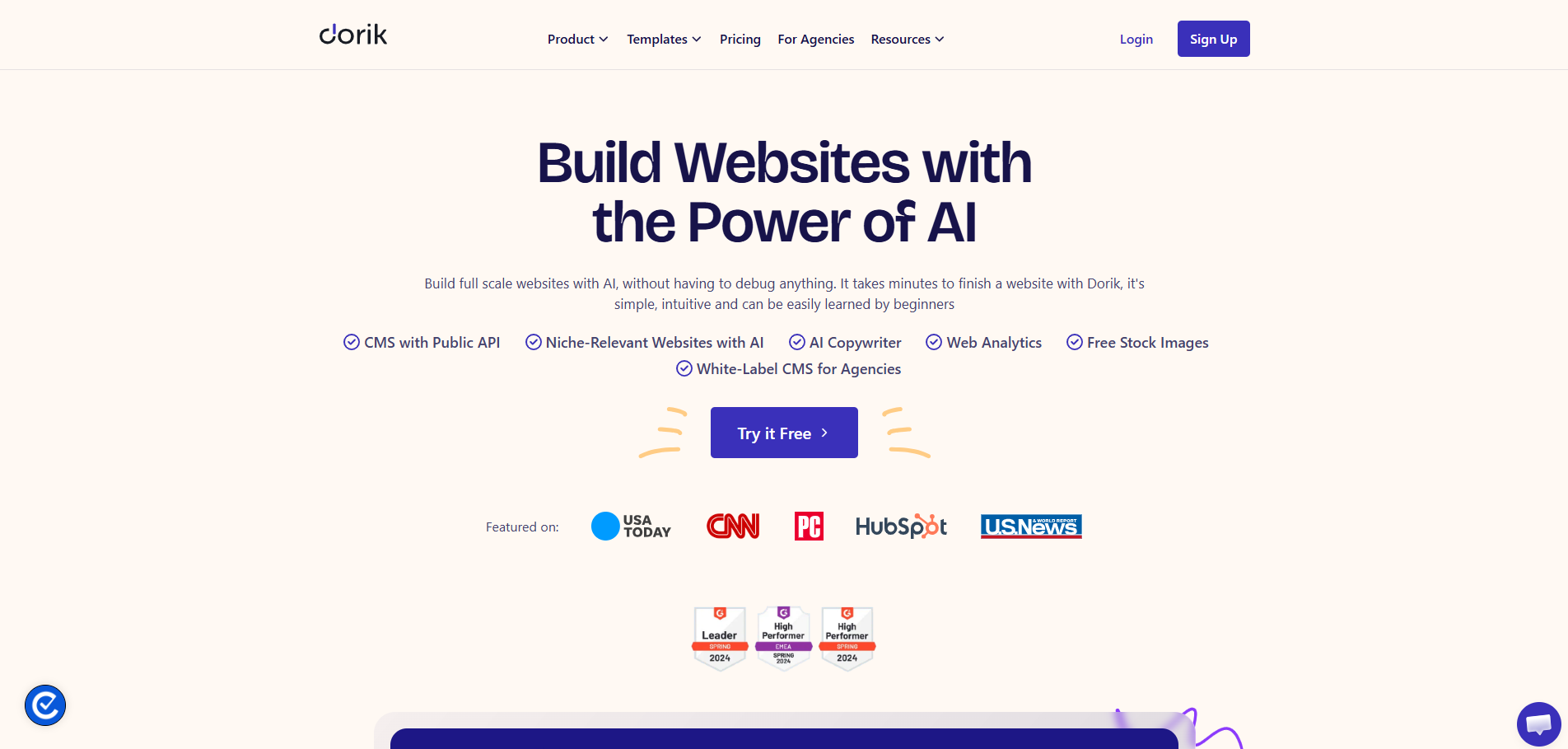 Dorik AI Website Builder Homepage