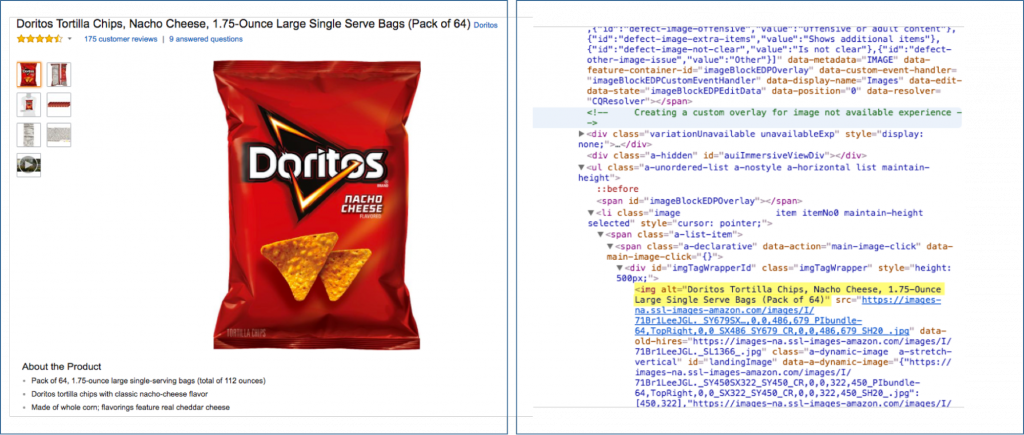 inspecting doritos image with description on the side