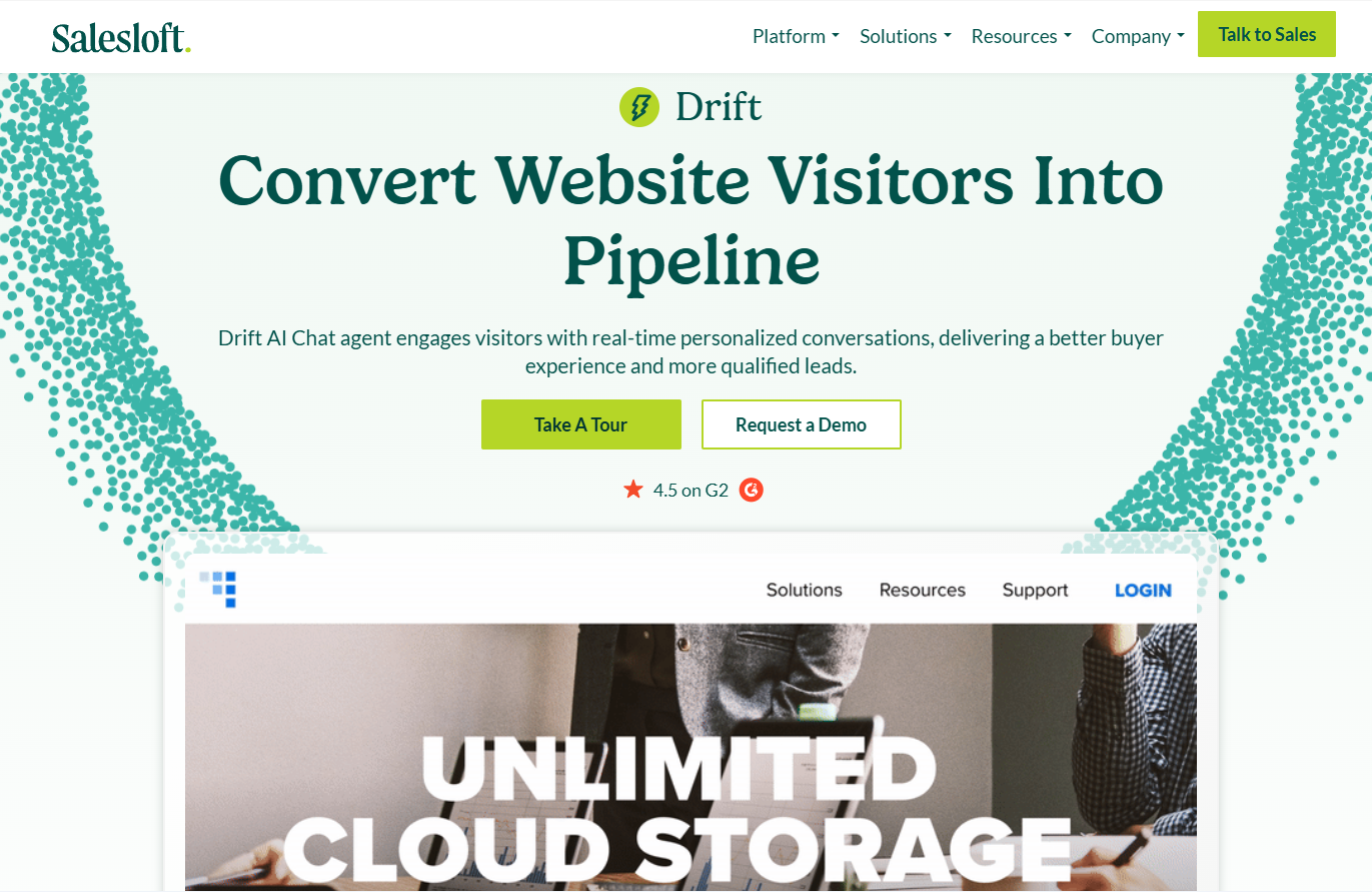 Drift Live Chat Tool Homepage