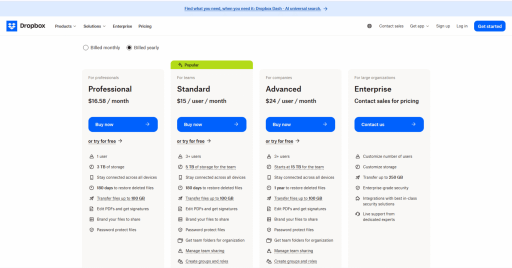 Dropbox Business Pricing