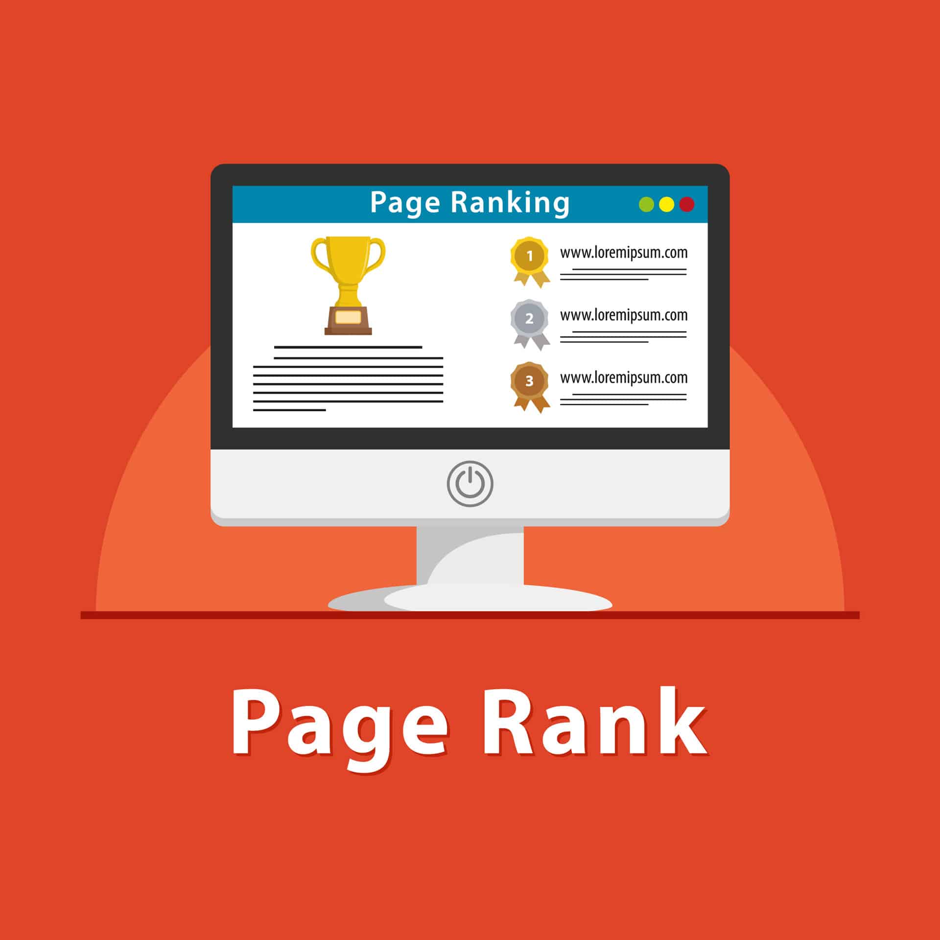page rank text with rankings reflected on a computer