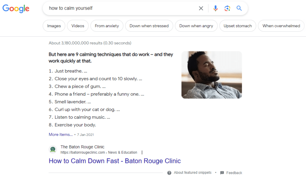 Example of Numbered/Ordered List featured snippet