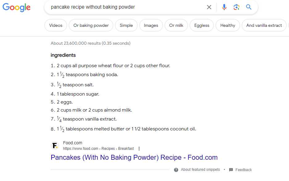 Example of Unordered List featured snippet