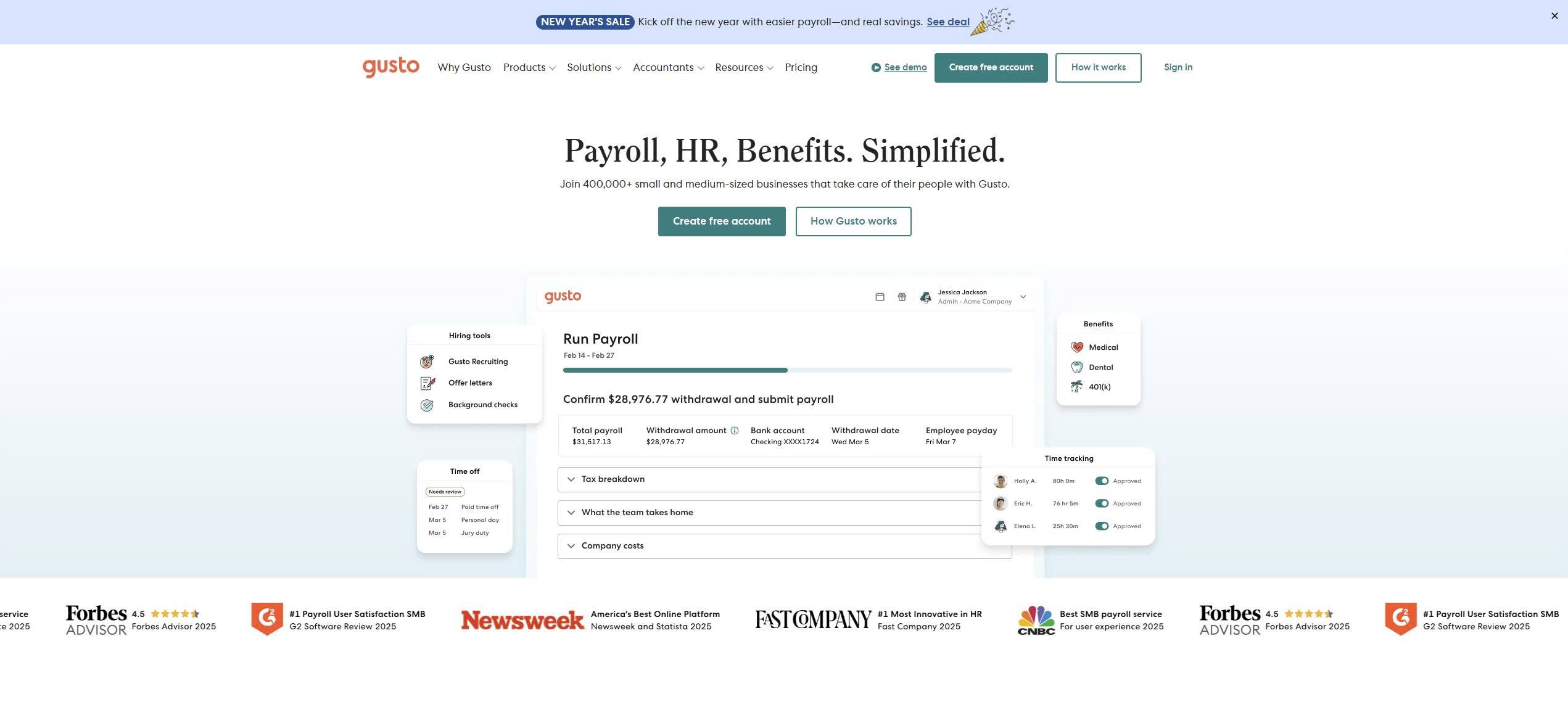 Gusto Payroll Management Tool Homepage