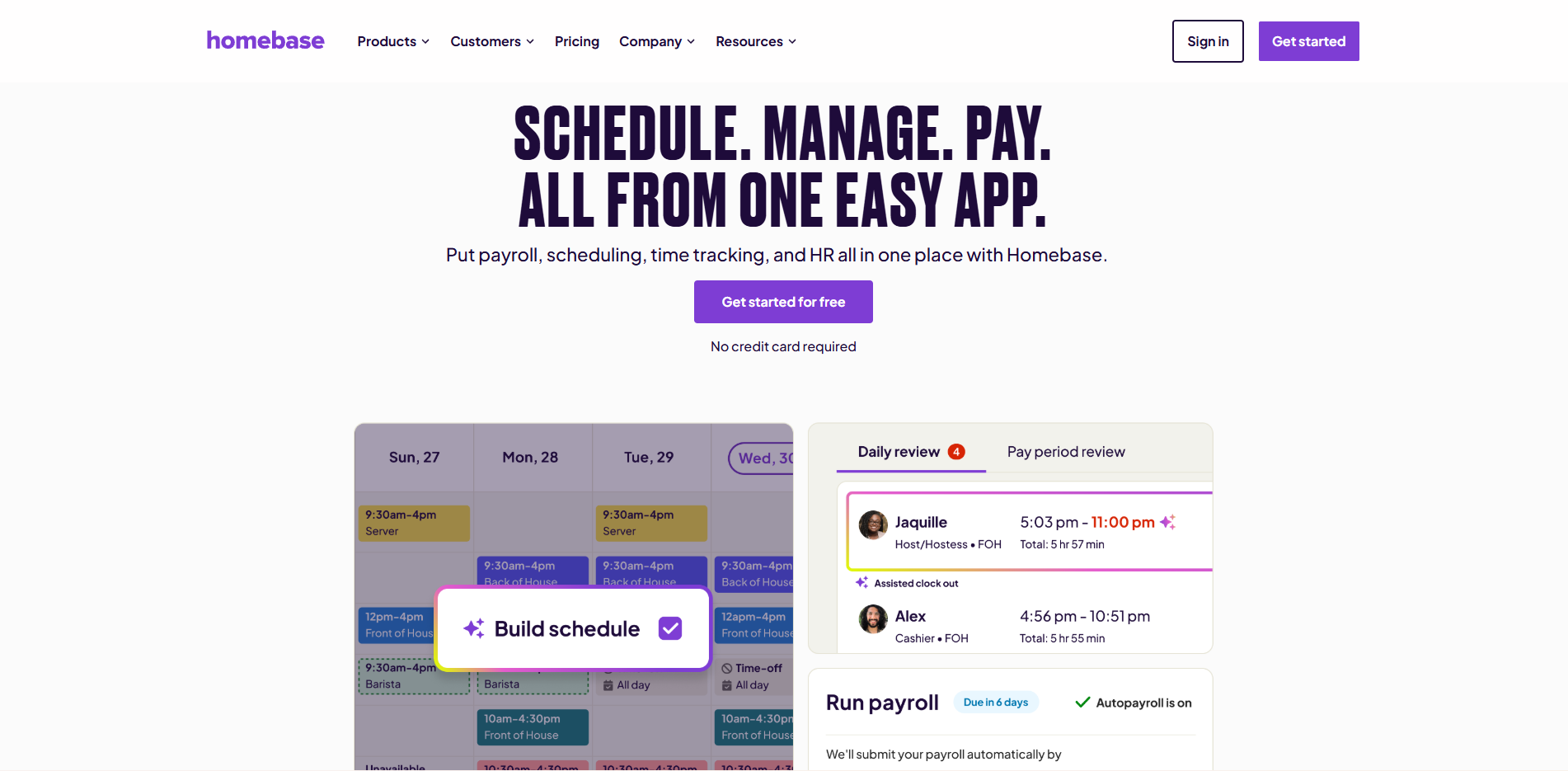 Homebase Human Resource Tool Homepage