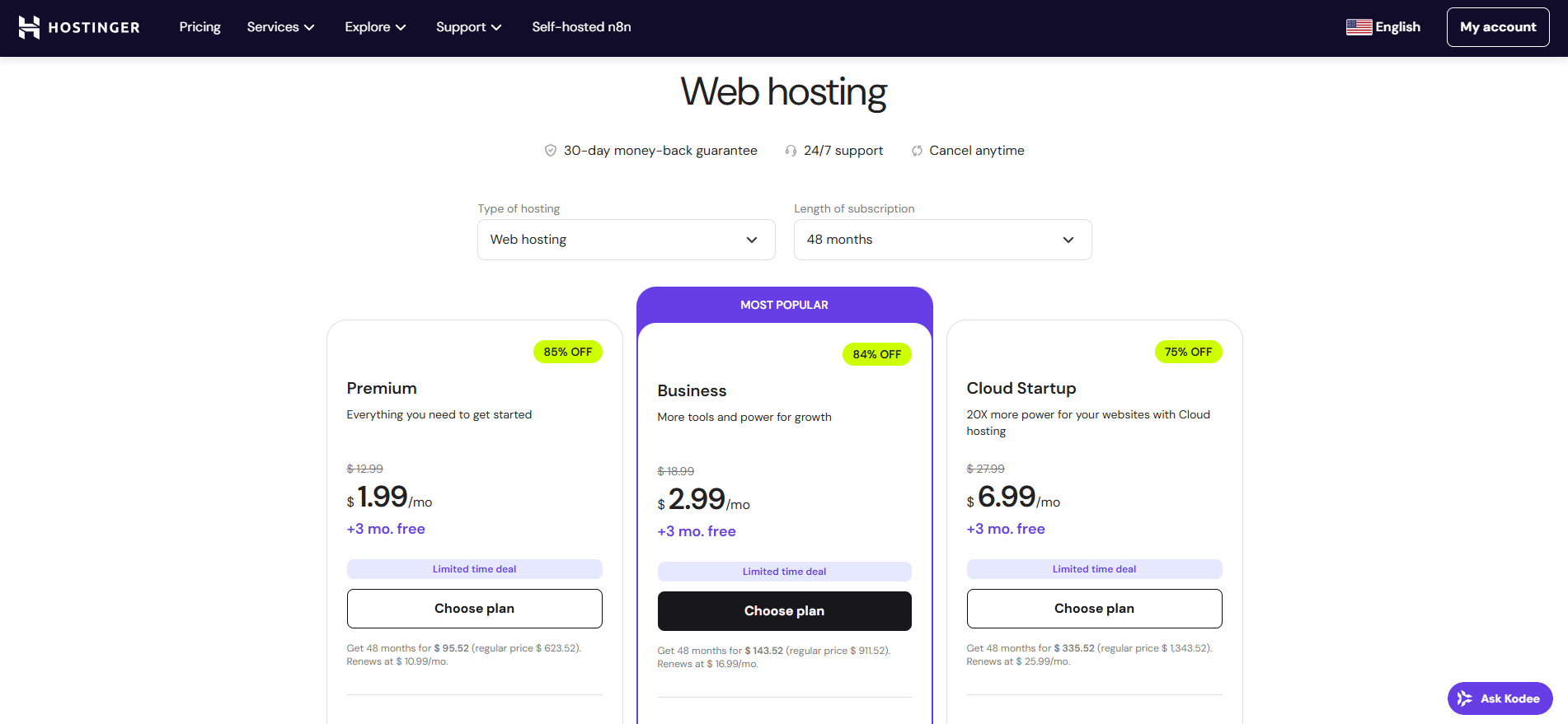 Hostinger Pricing