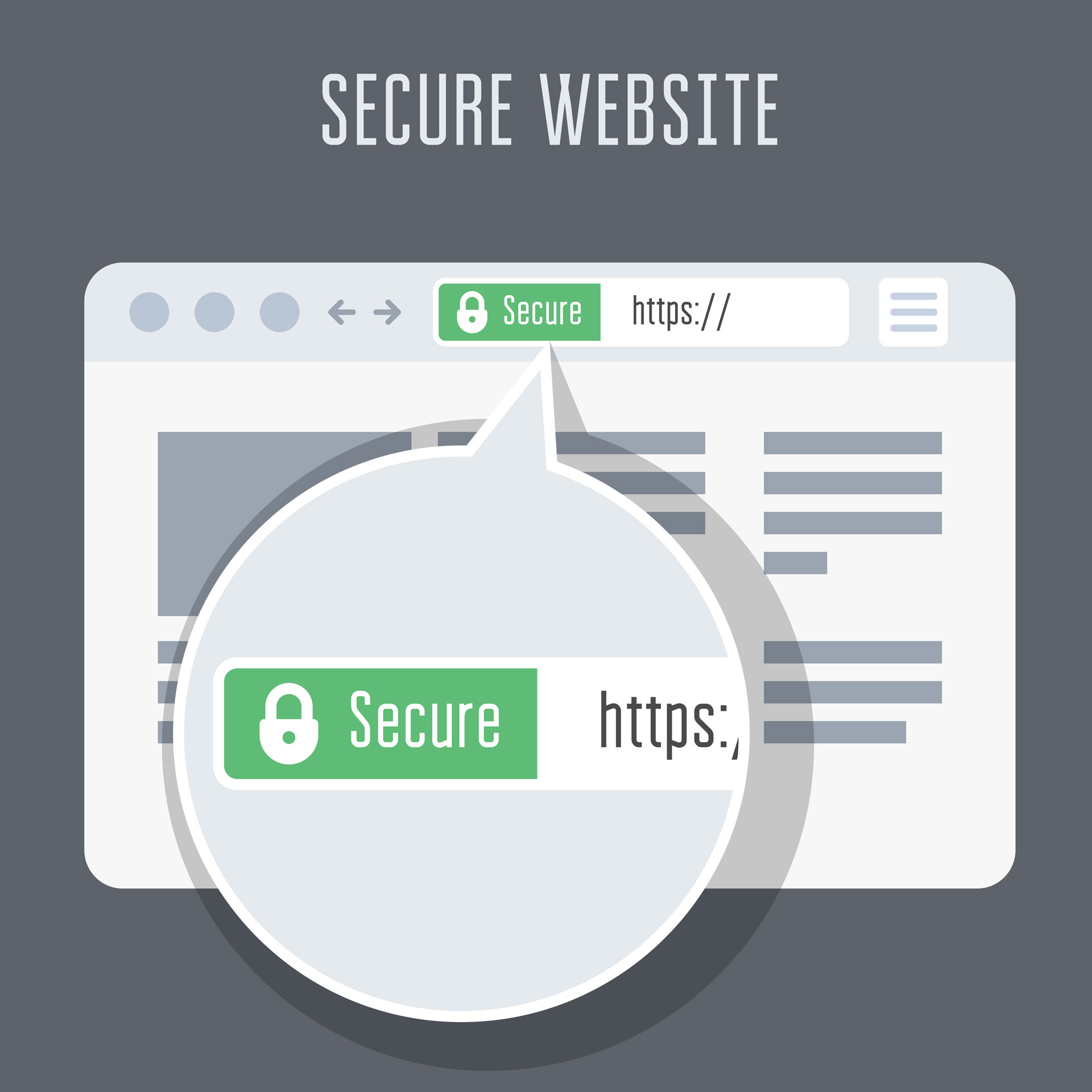 secure website text with a green secure lock icon 