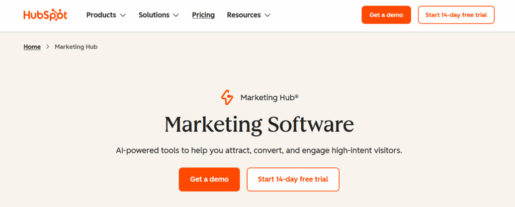 Hubspot Marketing Hub Homepage