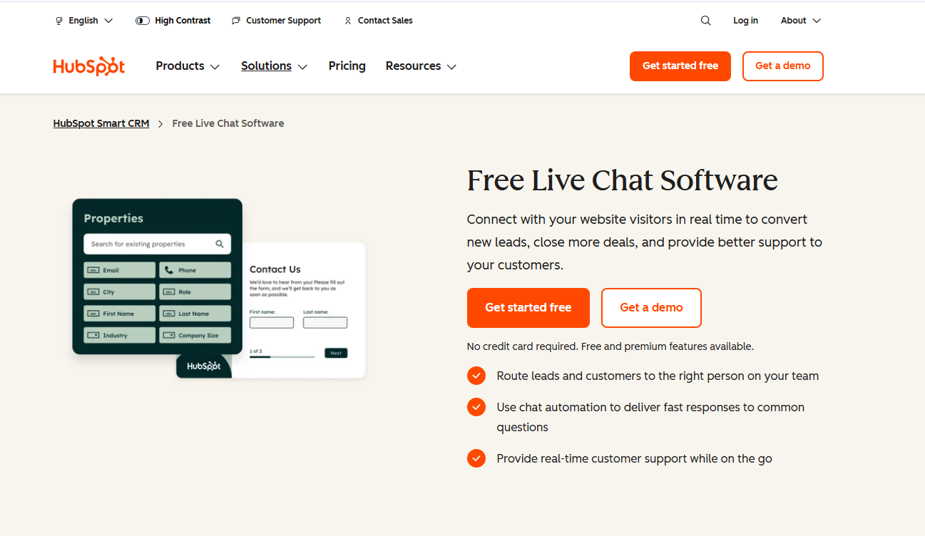 Hubspot Live Chat Homepage