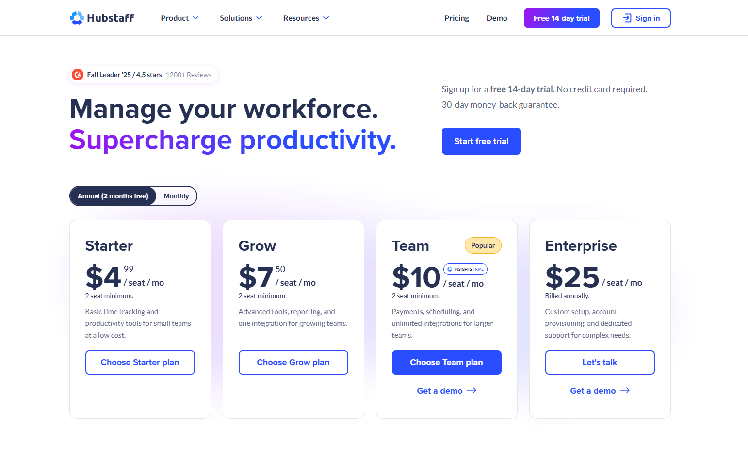 Hubstaff Pricing Plans For Teams