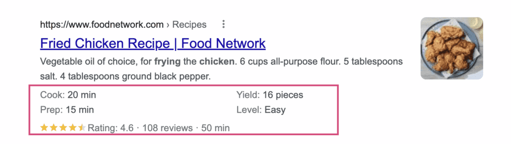 Ví dụ về Recipe Rich Snippet
