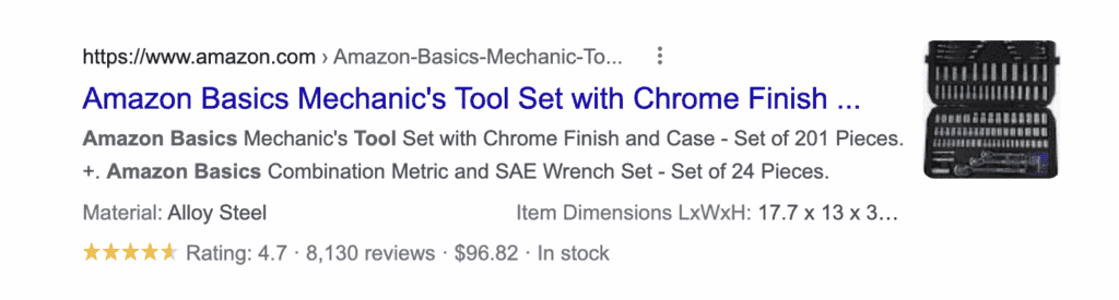 ví dụ về product markup snippet