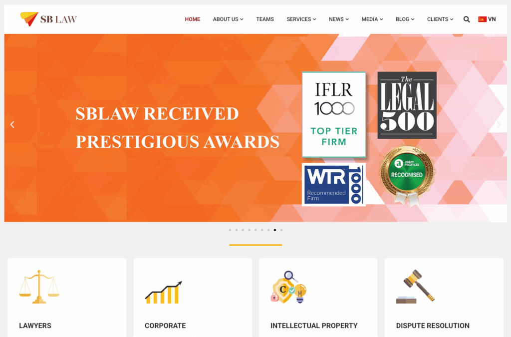 giao diện website công ty luật Sblaw