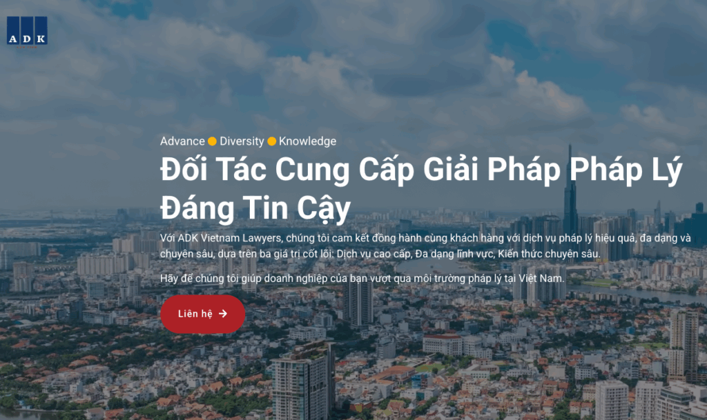 giao diện website công ty luật ADK