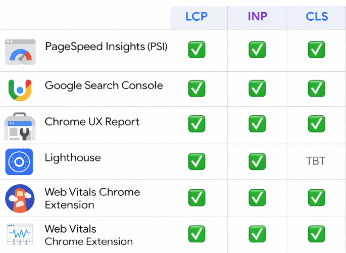 các công cụ hỗ trợ đo lường core web vitals