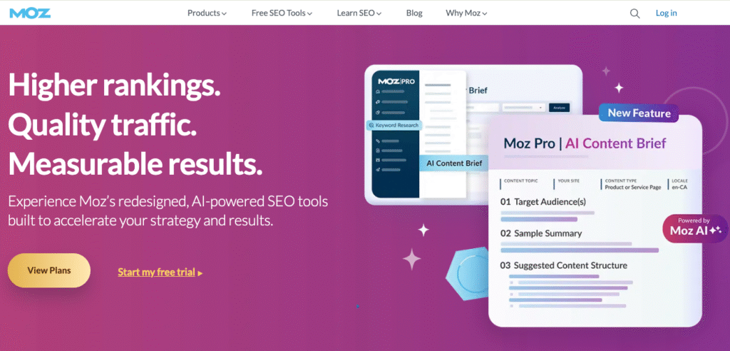ảnh chụp màn hình giao diện website moz