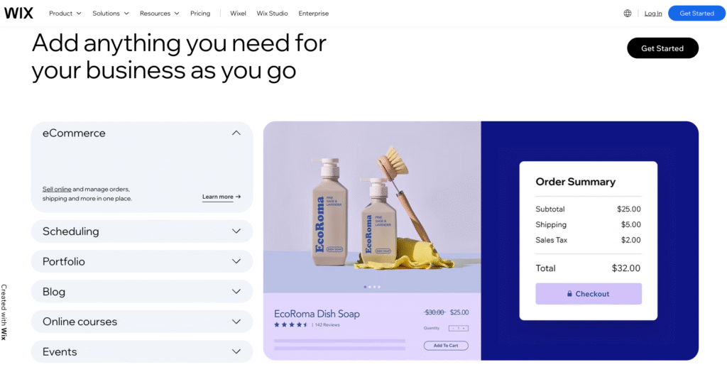 screenshot giao diện nền tảng seo ecommerce wix