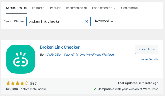 màn hình giao diện plugin wordpress để kiểm tra broken link là broken link checker