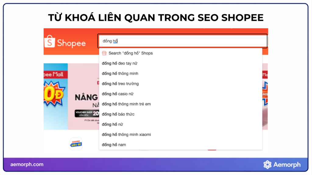 từ khoá liên quan trong seo shopee
