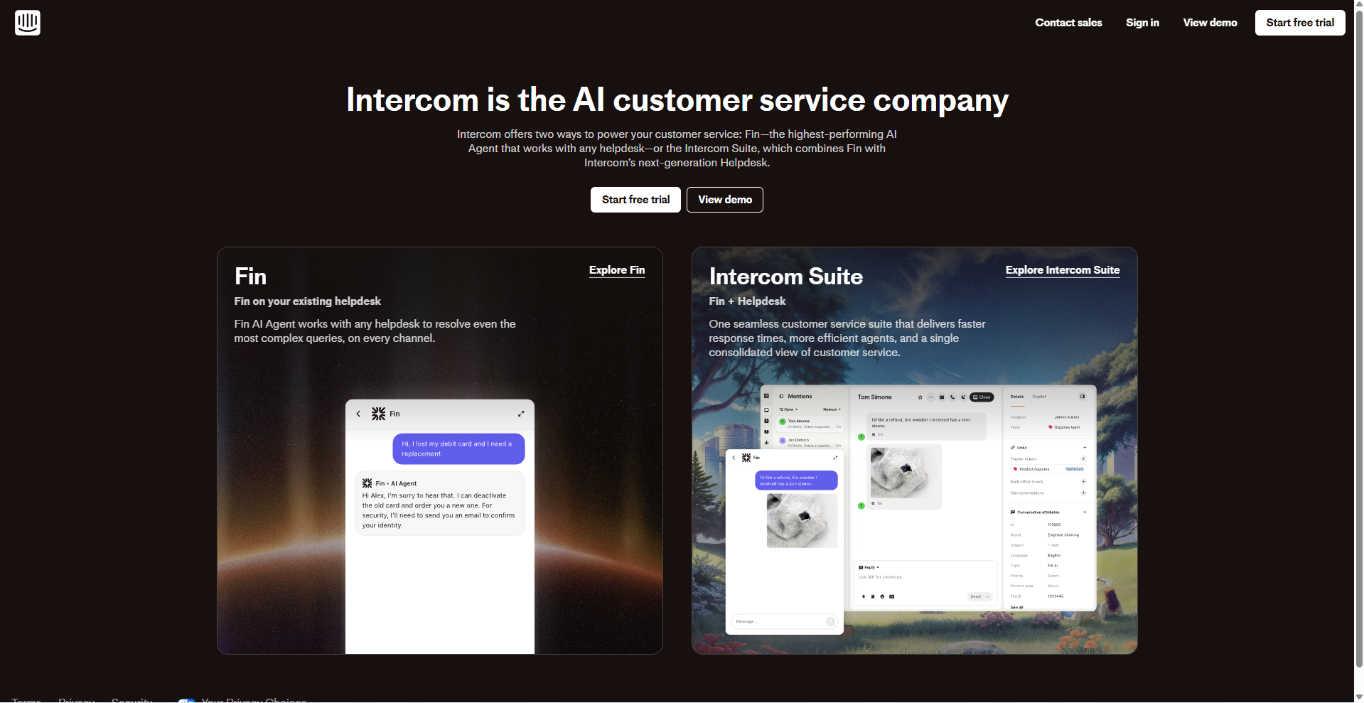 Intercom Live Chat Tool Homepage