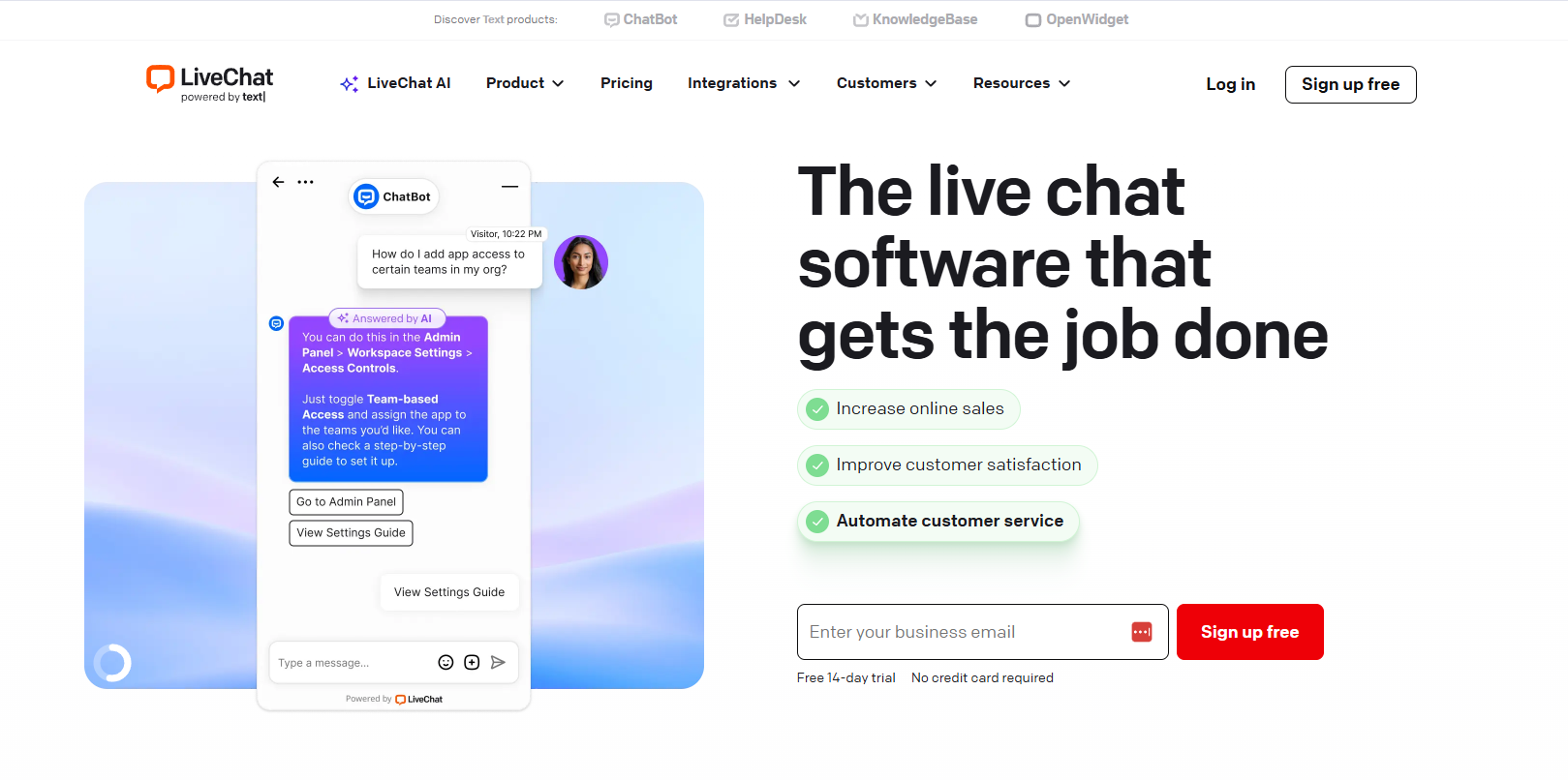 Livechat tool homepage