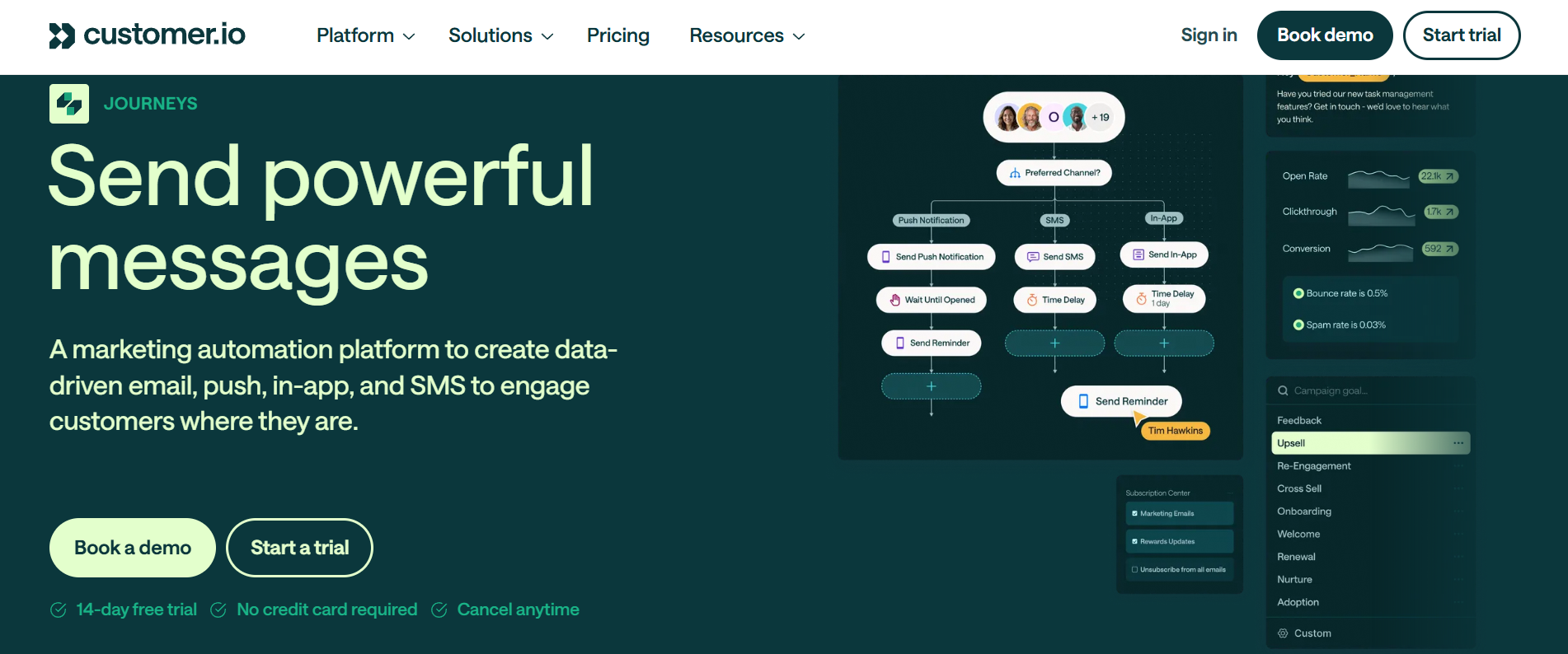 Customer.io Marketing Automation Tool Webpage