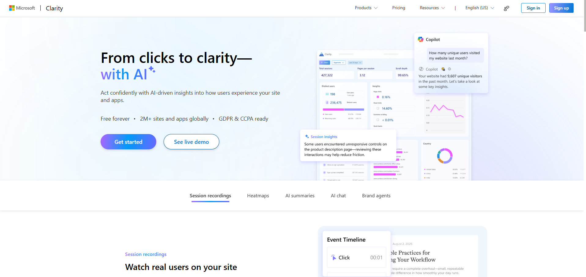 Microsoft Clarity Homepage