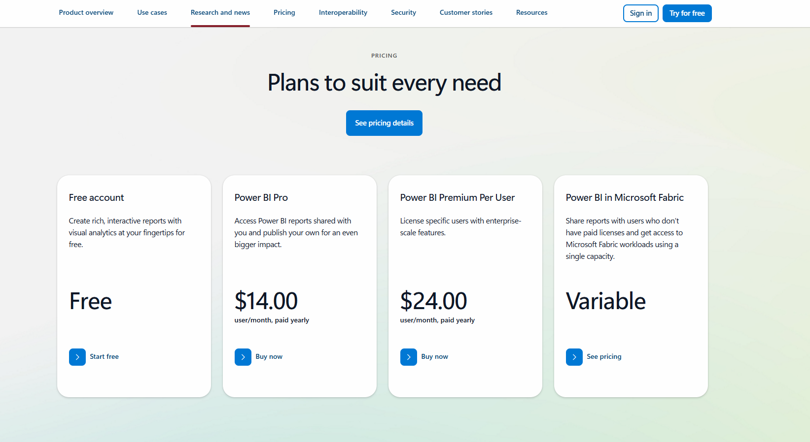 Microsoft Power BI Pricing Plans