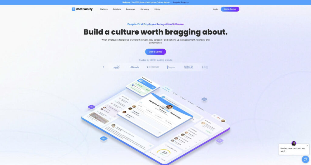 Motivosity Employee Engagement Tool Homepage