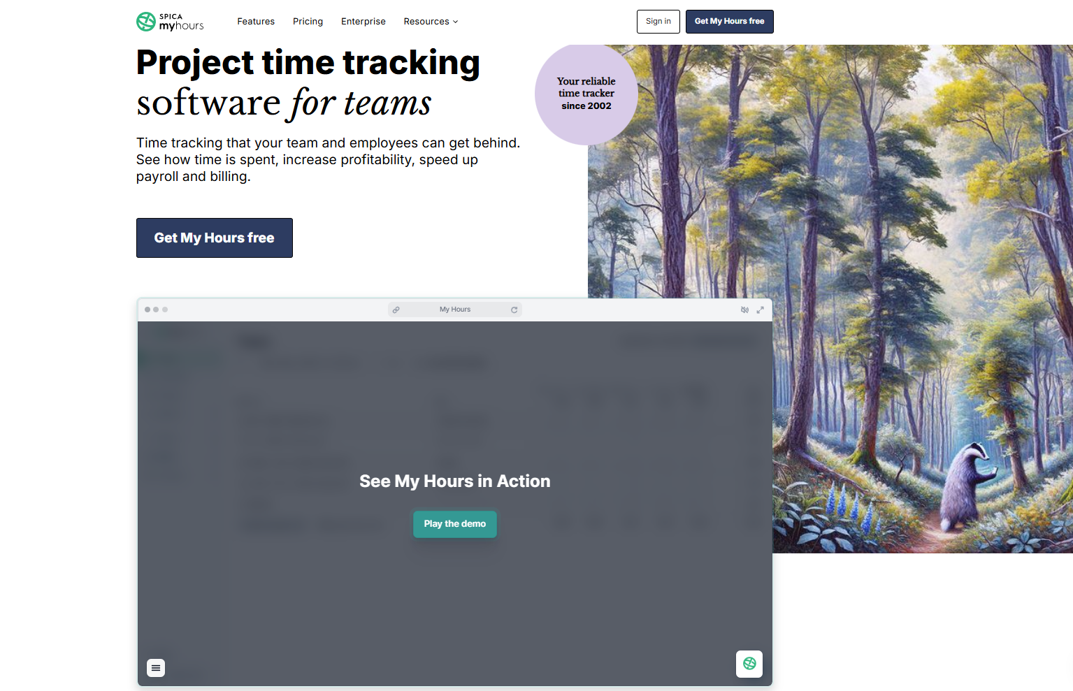 Homepage of MyHours Time Tracking Tool For Teams