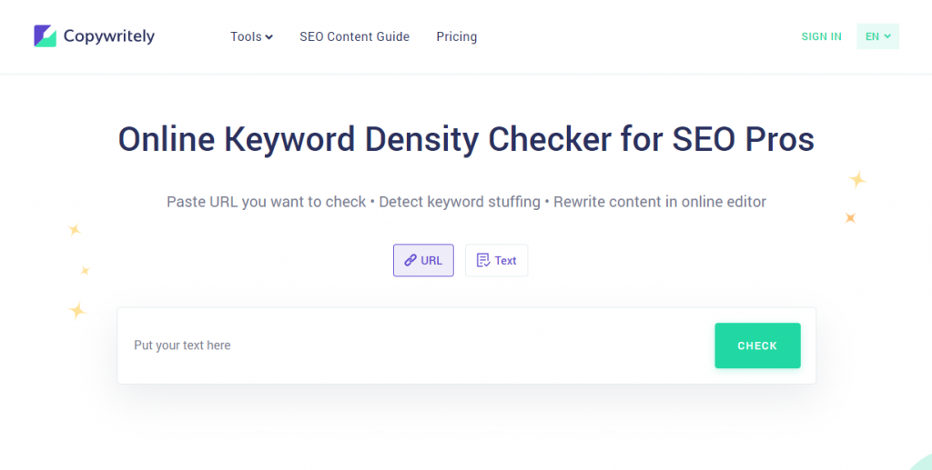 copywritely keyword density checker site