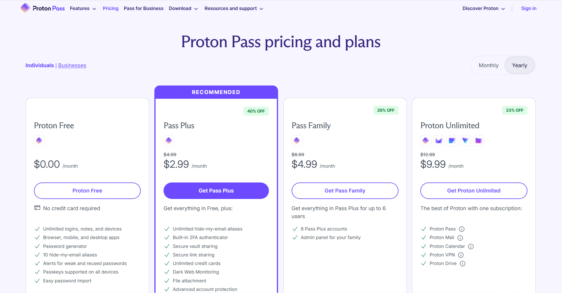 Proton Pass Pricing