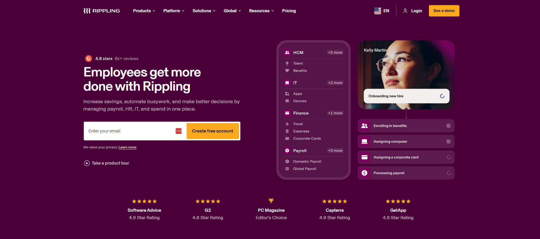 Rippling Payroll Management Tool Homepage