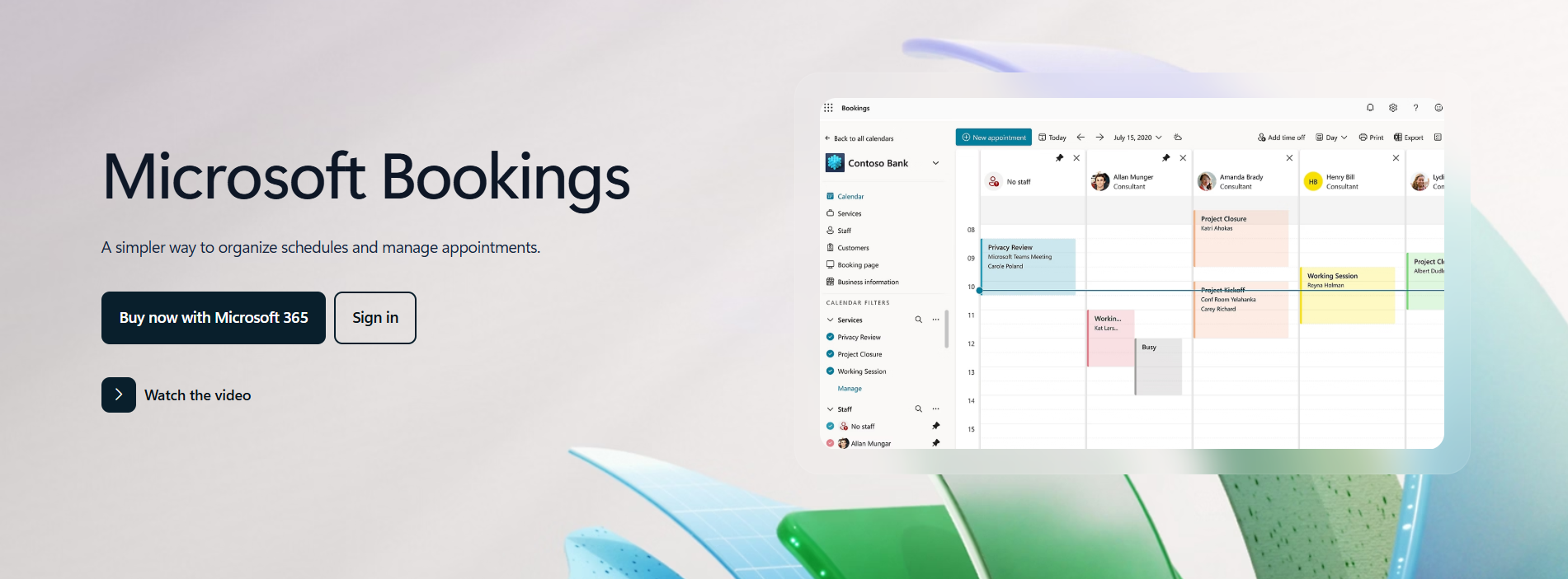 Microsoft Bookings webpage