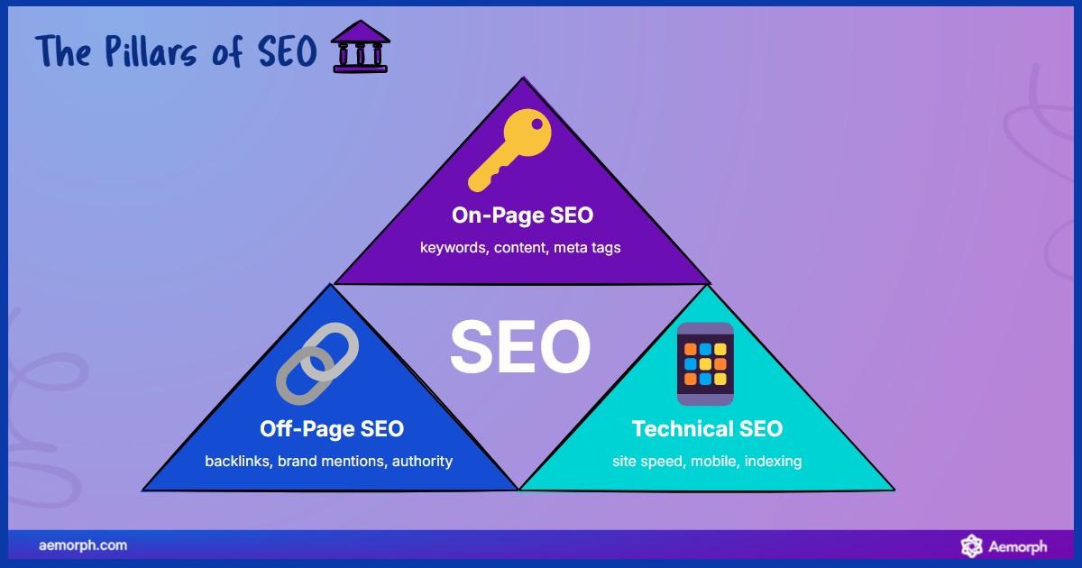 Core SEO Components SEO is built on on-page, off-page, and technical factors like keywords, backlinks, and site speed.