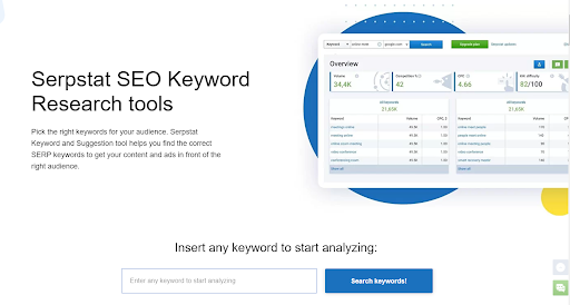 keyword research page of serpstat
