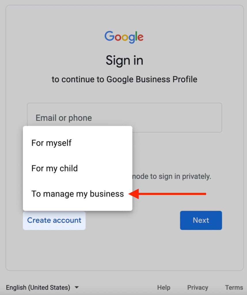 sign in to manage my business