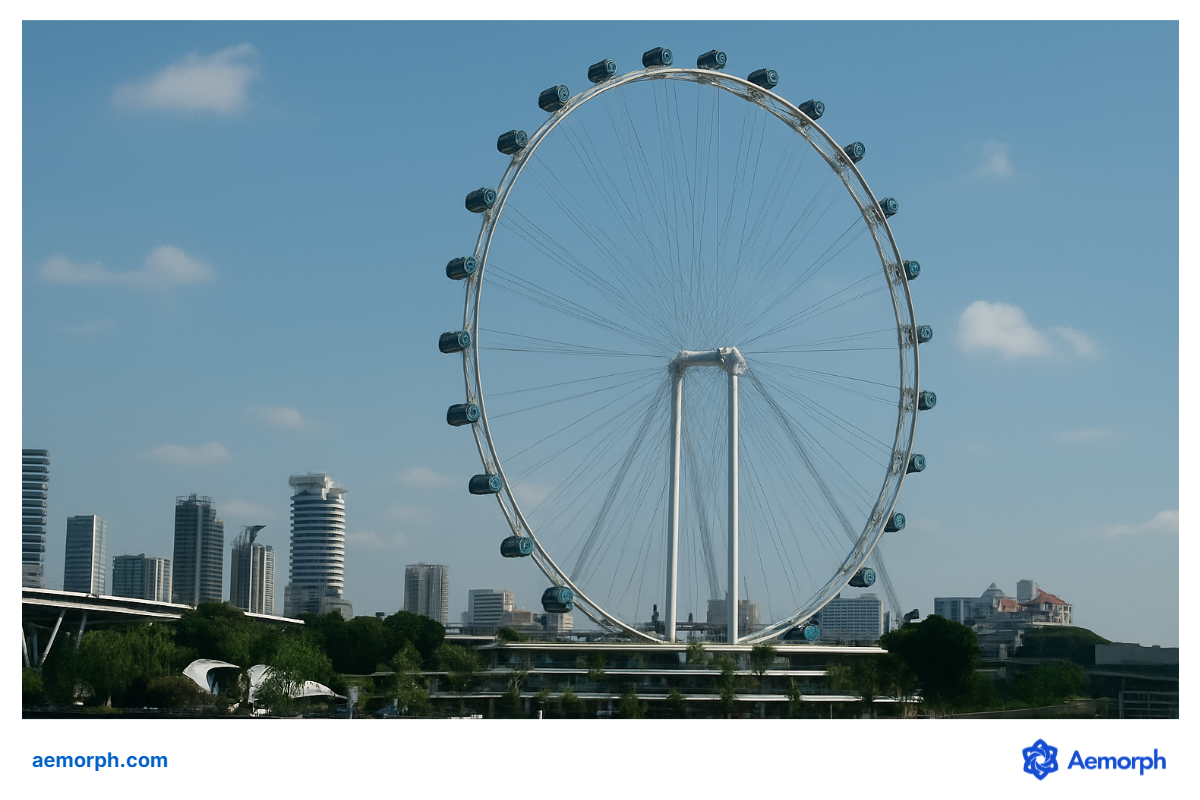 Singapore Flyer in the City Skyline The Singapore Flyer standing tall against a clear sky, with city skyscrapers in the background.