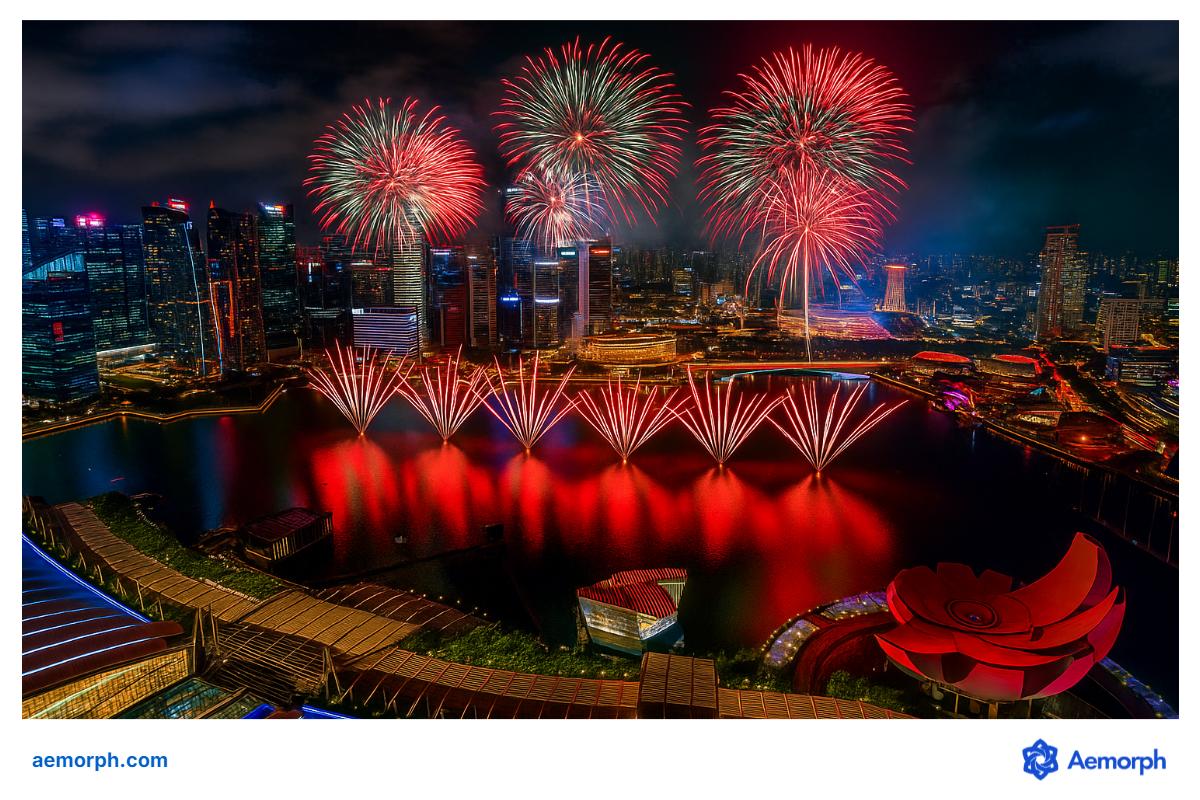 Fireworks to culminate National Day celebration Fireworks display as a finale and a signature feature of National Day celebration in Singapore.