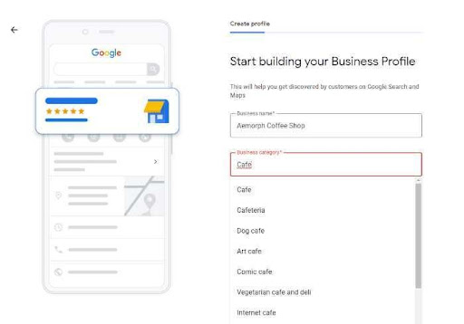 A screenshot of step 2 in setting up Google My Business Profile