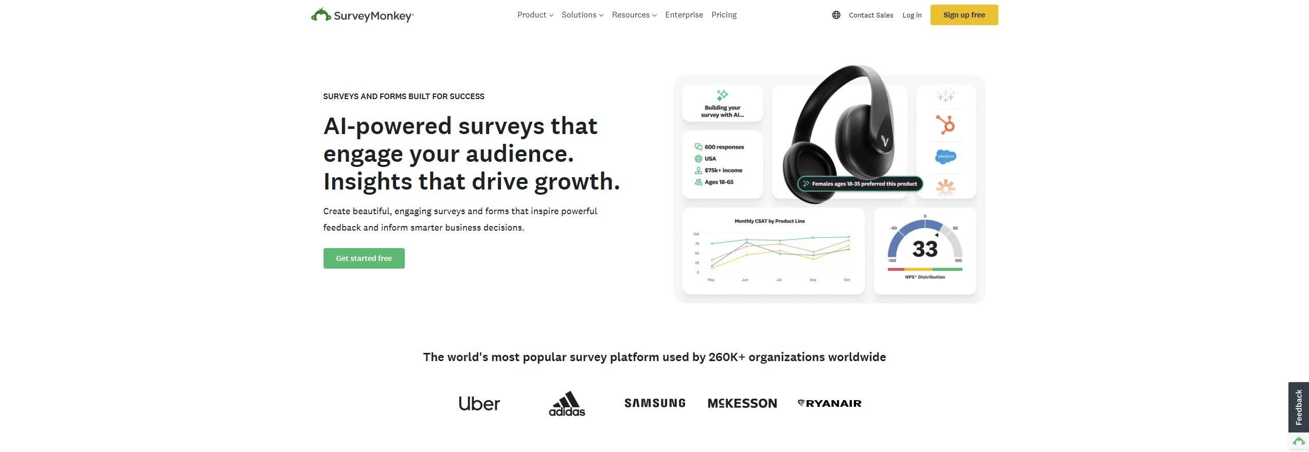 SurveyMonkey homepage for online customer survey builder