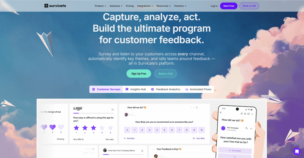 Survicate Tool homepage for behaviour-based targeting