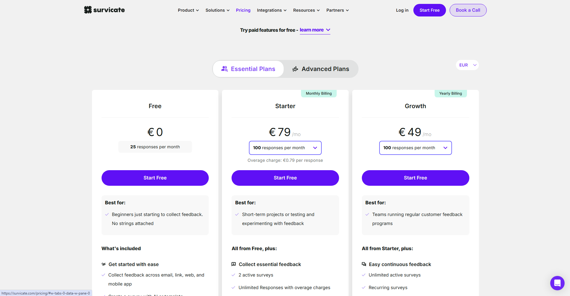Survicate pricing plan
