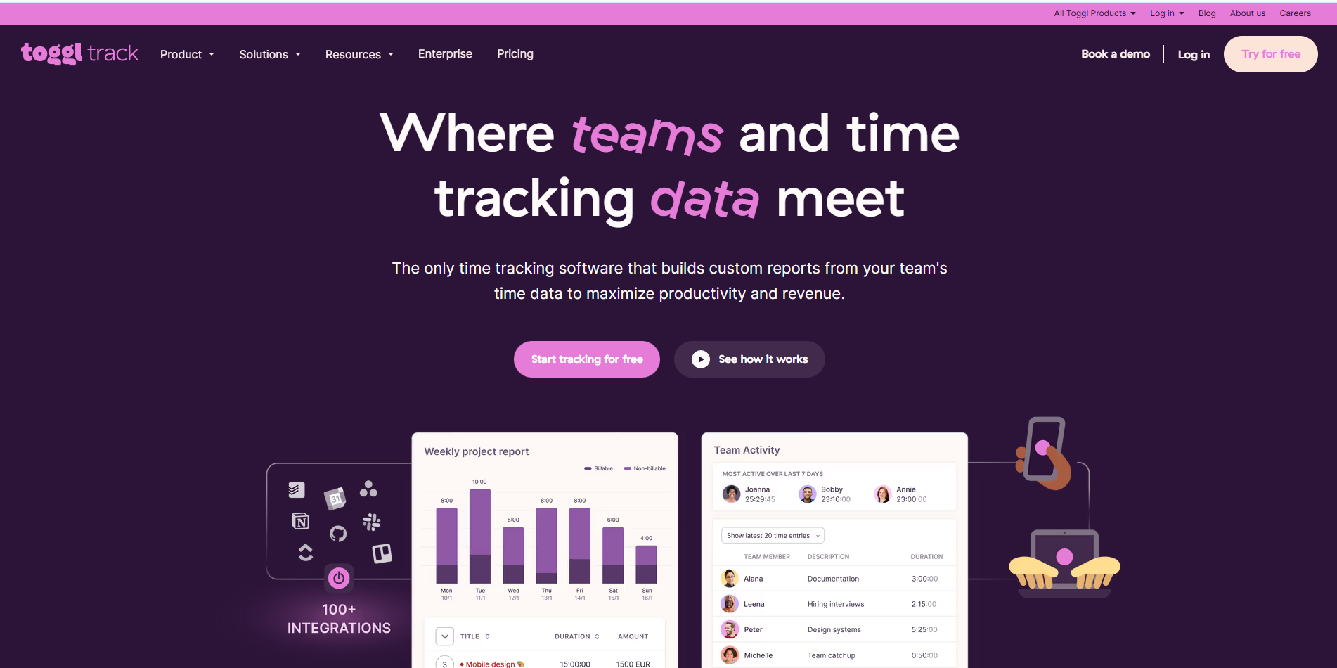 Homepage of Toggle Time Tracking Tool for Teams