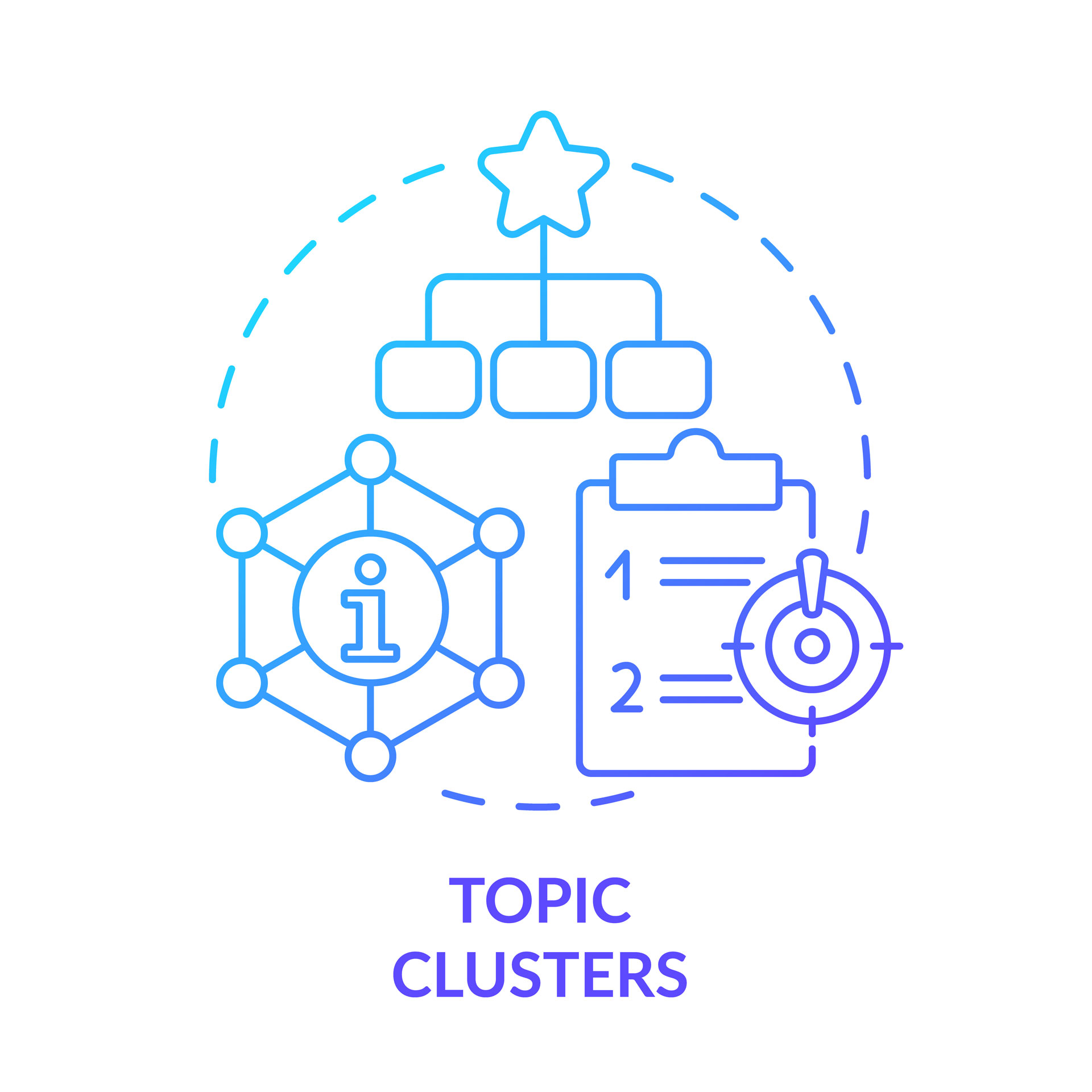 topic clusters text with blue gradient concept