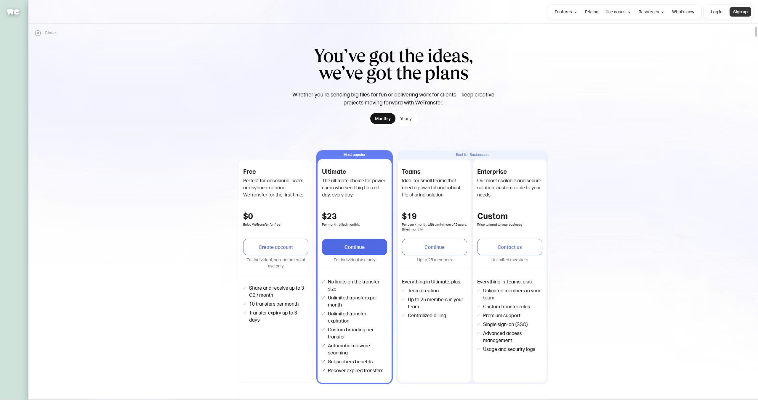 We Transfer File Sharing Tools Pricing
