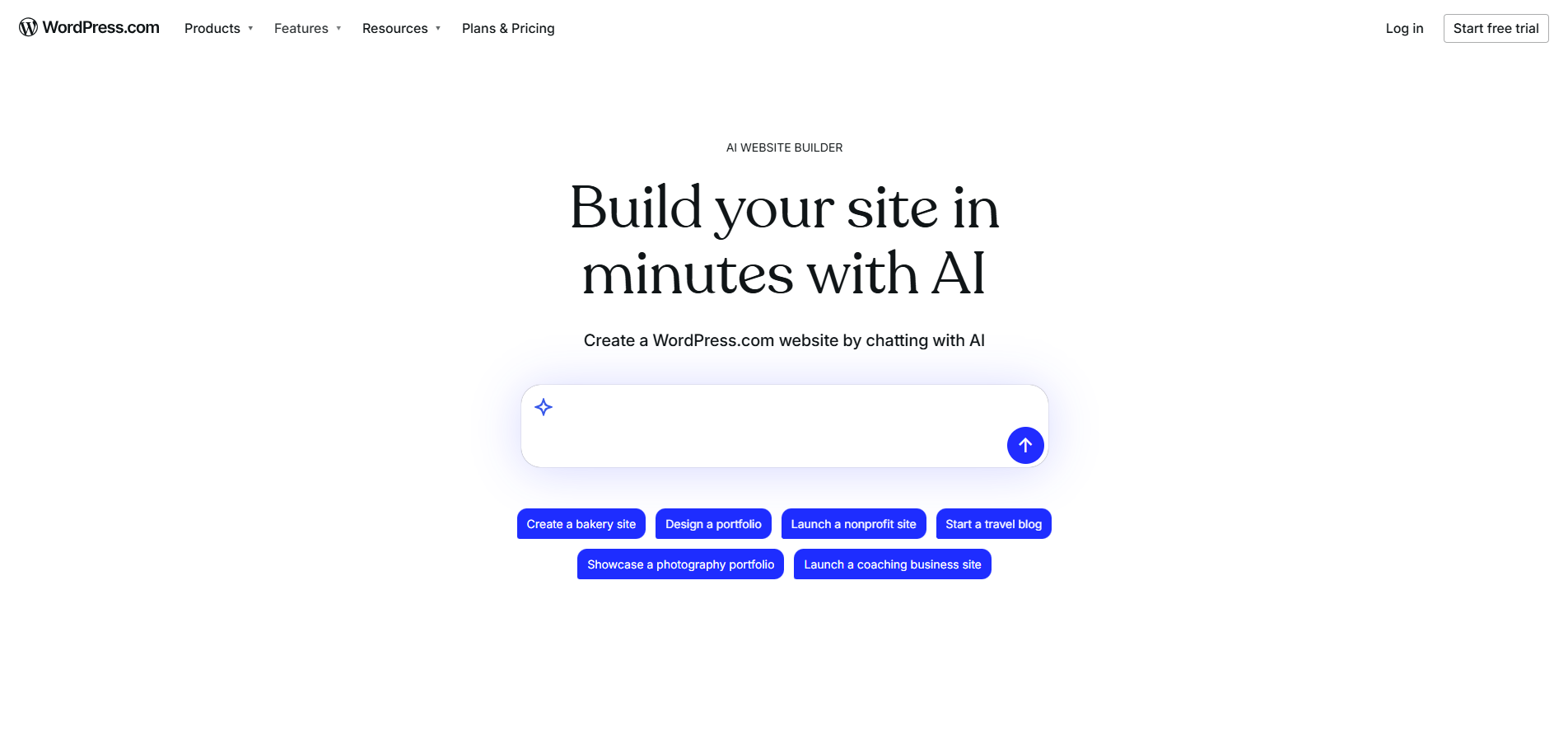 Wordpress.com AI Website Builder Homepage