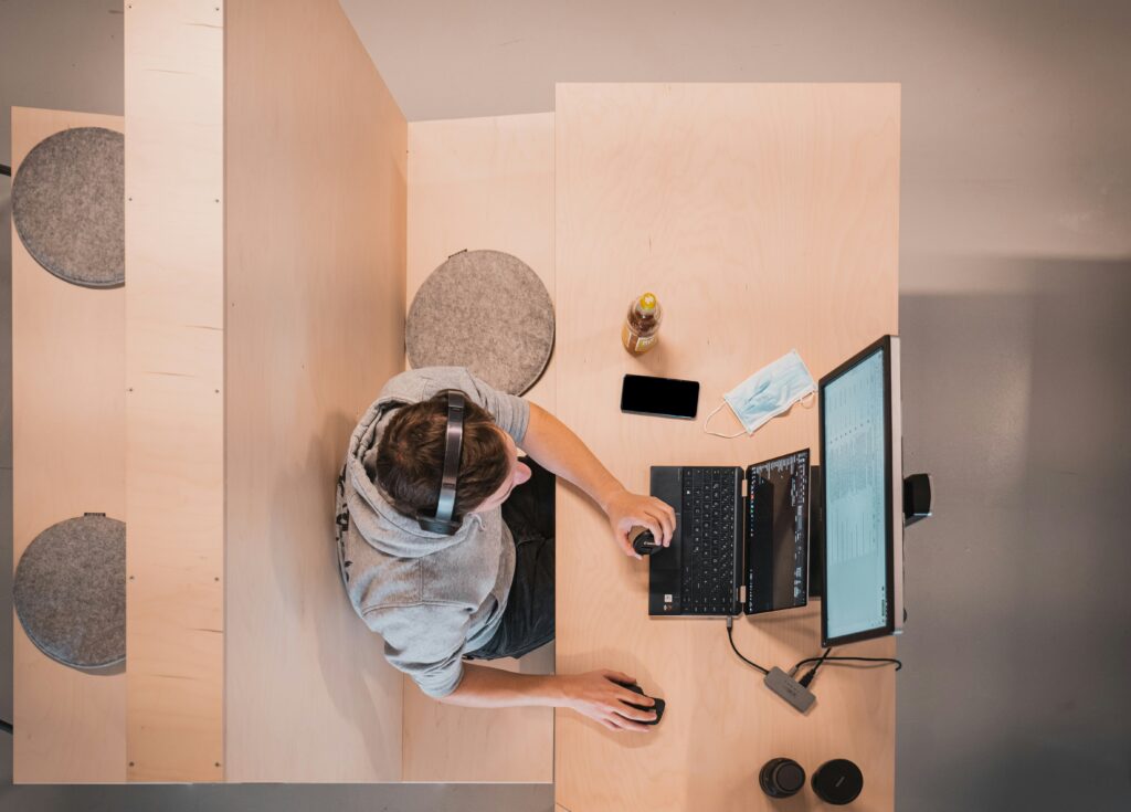 top view employee on desktop