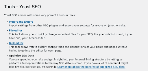 Yoast SEO list of built-in tools