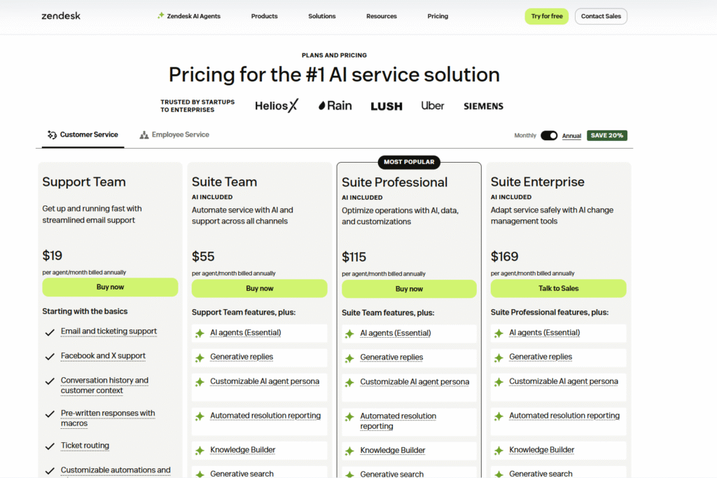 Zendesk AI service solution pricing